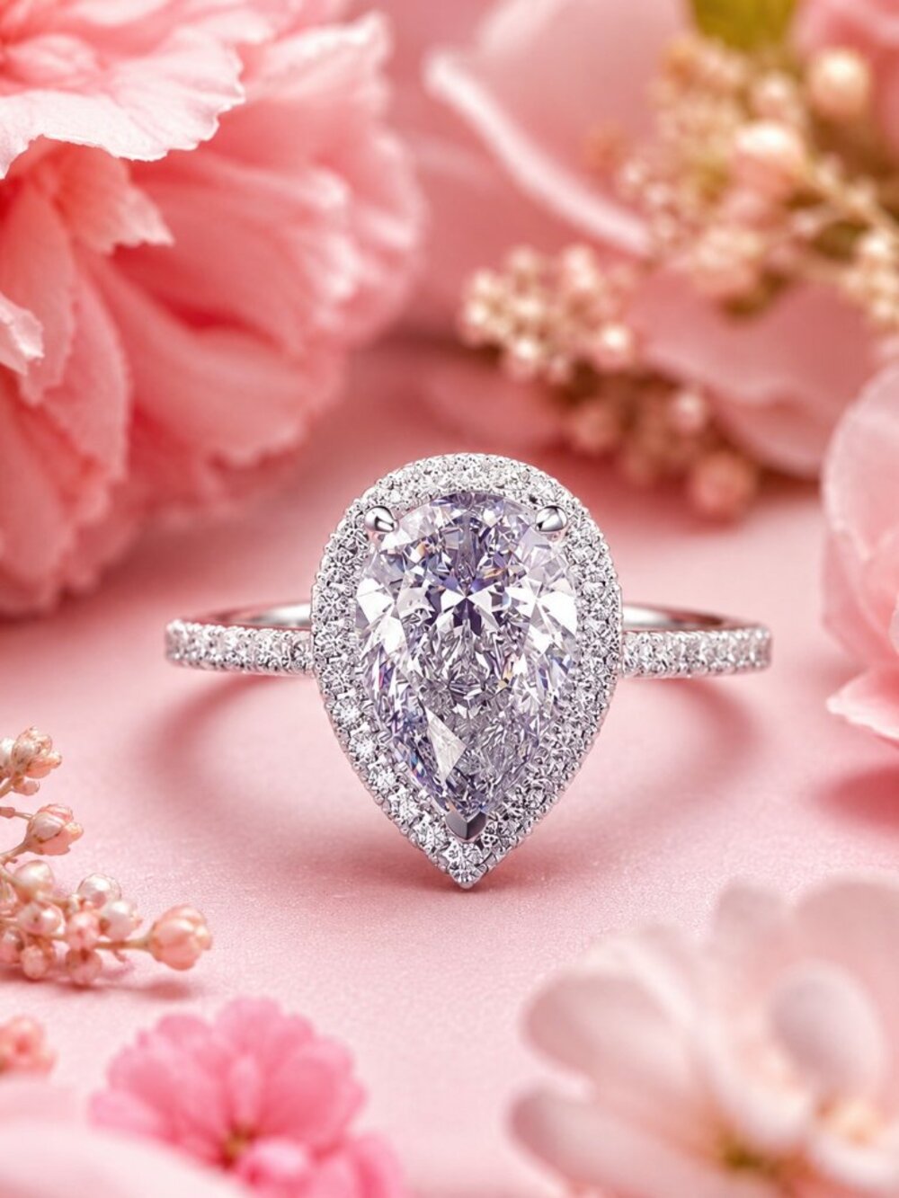 Teardrop Crystal Halo Ring